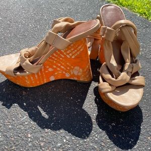 Sam Edleman Tan Leather Wedge Sandals - womens 8